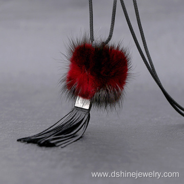 Korea Style Tassle Fur Ball Long Sweater Chain Necklace